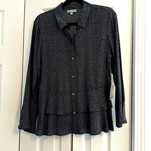 Habitat, grey and black polka-dot, long sleeve blouse. Size Small.